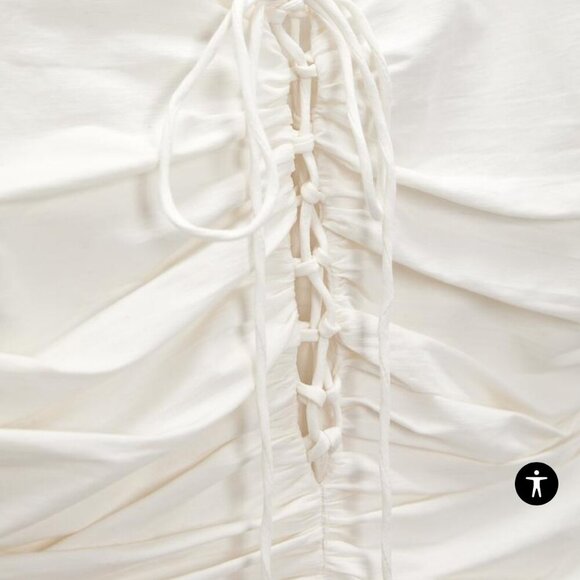 NWT Zara White Ruffle Sleeve Linen Blend Mini Ruched Dress Lace Up tie detail XS - Picture 9 of 15